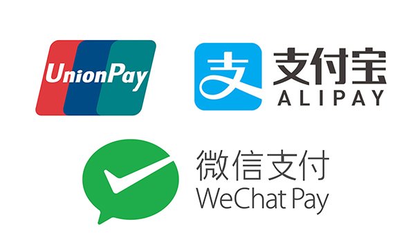We accept China UnionPay, AliPay, and WeChat Pay