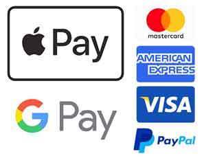 We accept Apple Pay, Google Pay, PayPal, and all major credit cards